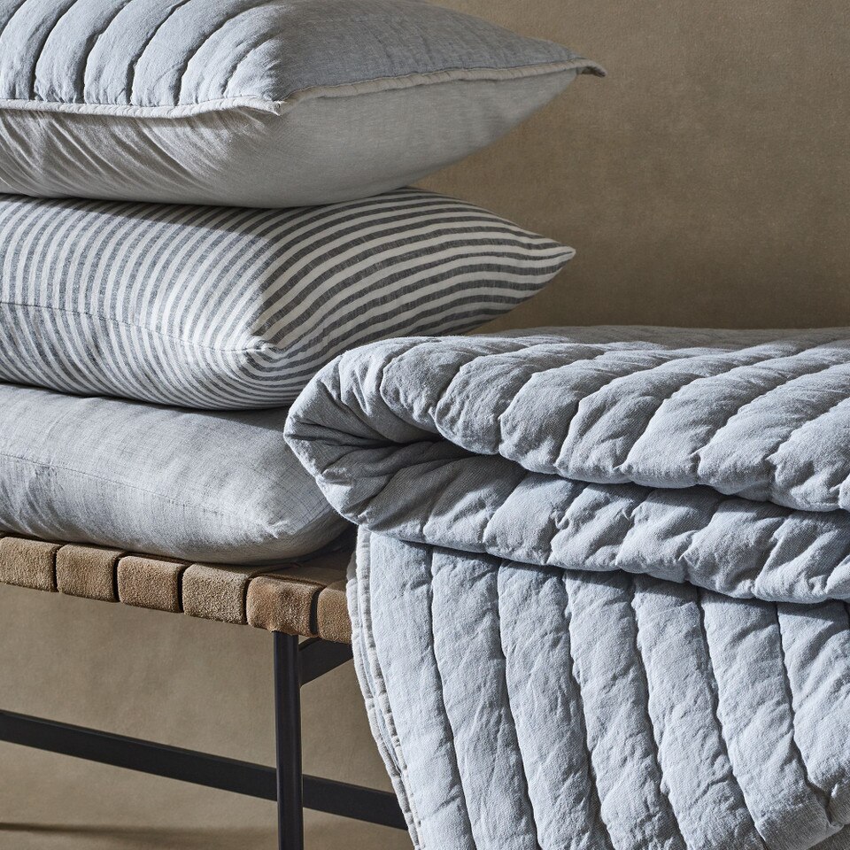 European Flax Linen Cotton Pick Stitch Bedspread & Pillowcases